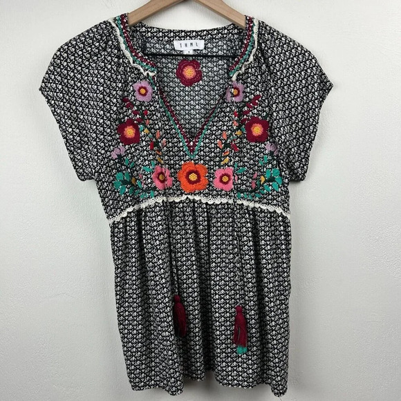 THML Top Womens Small Multicolor Floral Embroidered Tassel Crochet Ladies - Picture 13 of 13